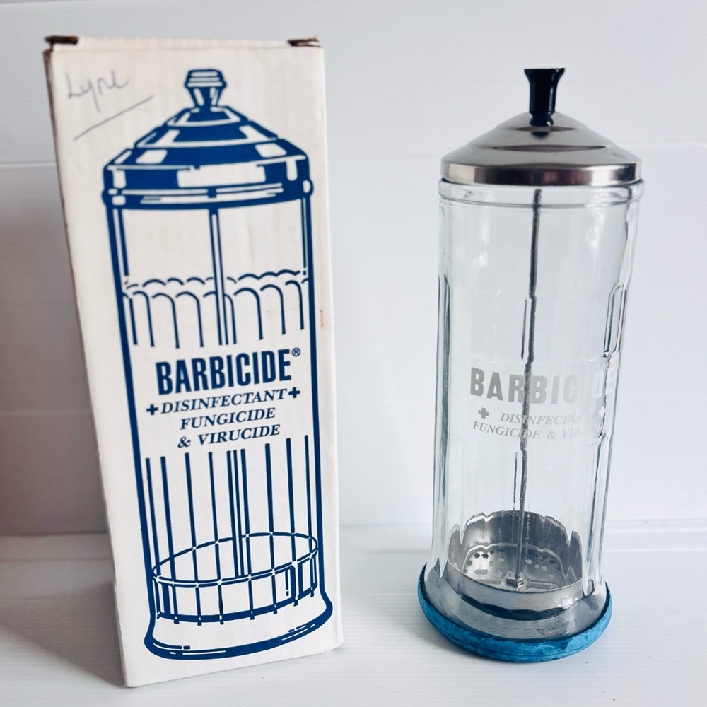 Vintage Barbicide Glass Disinfecting Jar Barber Shop